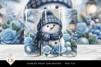 Blue Snowman Lantern Tumbler Wrap Sublimation BijouBay 