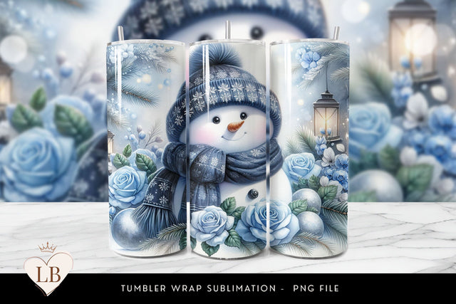 Blue Snowman Lantern Tumbler Wrap Sublimation BijouBay 