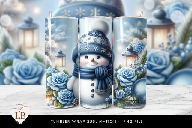 Blue Snowman & Lantern Tumbler Wrap Sublimation BijouBay 