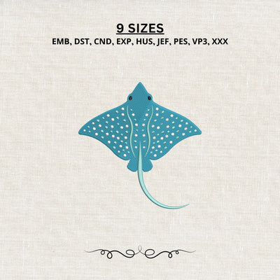 Blue Spotted Stingray Embroidery Design – Ocean Stingray Sea Animal Marine Life Machine Embroidery File Embroidery/Applique DESIGNS PatternFeed8 