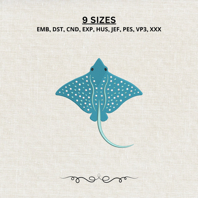 Blue Spotted Stingray Embroidery Design – Ocean Stingray Sea Animal Marine Life Machine Embroidery File Embroidery/Applique DESIGNS PatternFeed8 