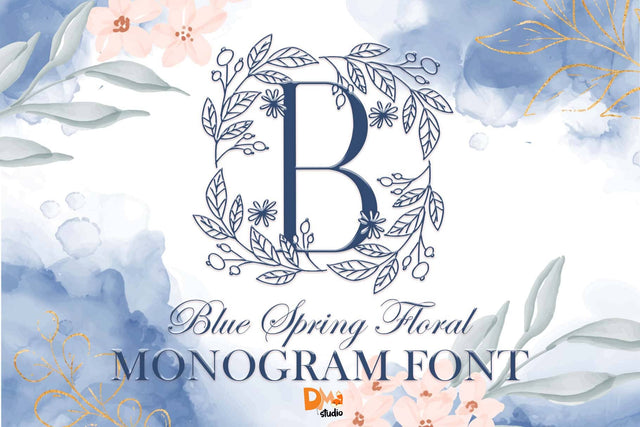 Blue Spring Floral Monogram Font Dm Letter Studio 