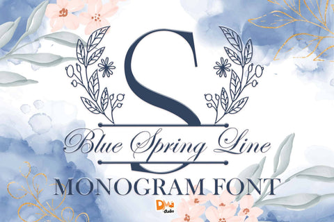 Blue Spring Line Monogram Font Dm Letter Studio 