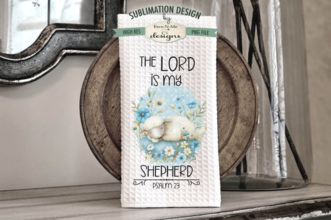 Blue Spring Sheep Lamb Faith Based Kitchen Dish Towel Sublimation Sublimation Ewe-N-Me Designs 