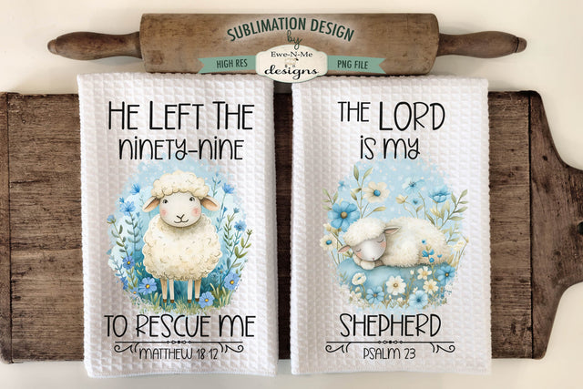 Blue Spring Sheep Lamb Faith Based Kitchen Dish Towel Sublimation Sublimation Ewe-N-Me Designs 