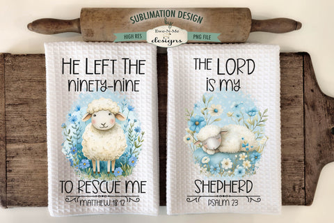 Blue Spring Sheep Lamb Faith Based Kitchen Dish Towel Sublimation Sublimation Ewe-N-Me Designs 