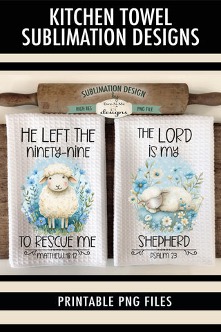 Blue Spring Sheep Lamb Faith Based Kitchen Dish Towel Sublimation Sublimation Ewe-N-Me Designs 