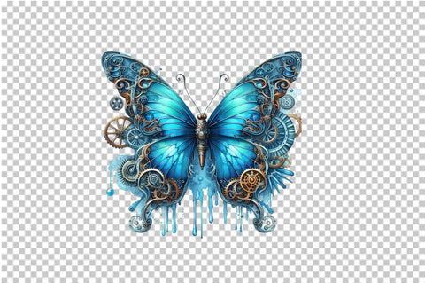 Blue Steampunk Butterfly Clipart PNG Sublimation SVGArt 