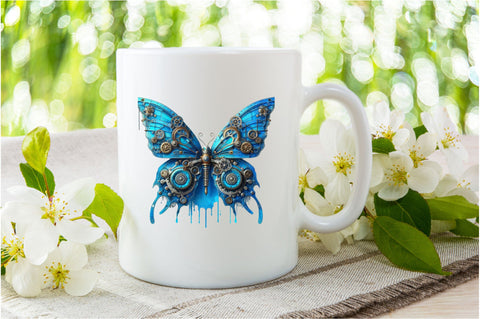 Blue Steampunk Butterfly Clipart PNG Sublimation SVGArt 