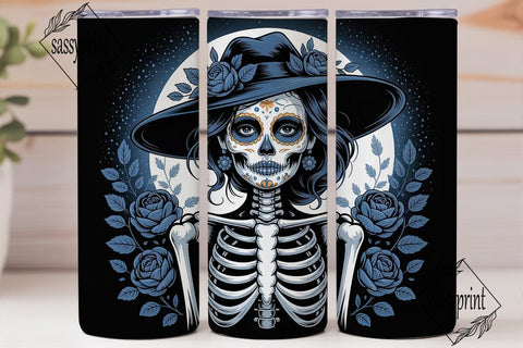 Blue Sugar Skull 20oz Tumbler Wrap Sublimation sassyprint 