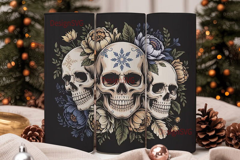 Blue Sugar Skull Floral 20oz Tumbler Sublimation DesignSVG 