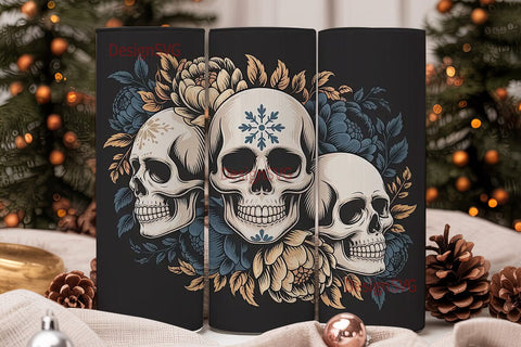 Blue Sugar Skull Floral 20oz Tumbler Sublimation DesignSVG 