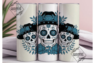 Blue Sugar Skull Floral 20oz Tumbler Sublimation sassyprint 