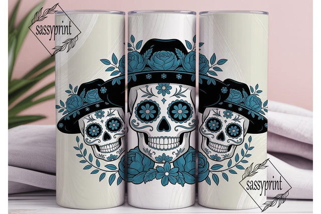 Blue Sugar Skull Floral 20oz Tumbler Sublimation sassyprint 