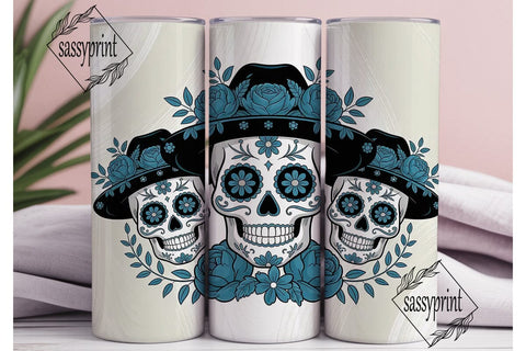 Blue Sugar Skull Floral 20oz Tumbler Sublimation sassyprint 