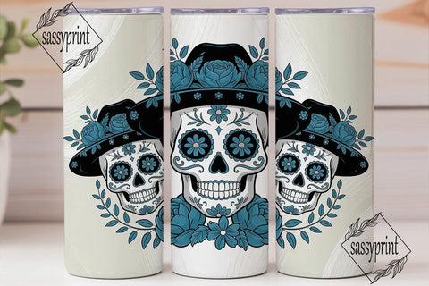 Blue Sugar Skull Floral 20oz Tumbler Sublimation sassyprint 