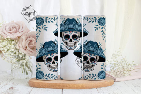 Blue Sugar Skull Floral 20oz Tumbler Sublimation sassyprint 