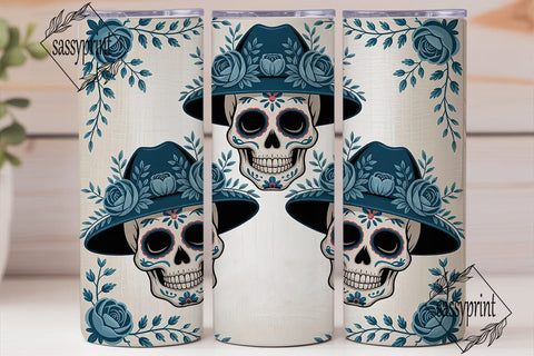 Blue Sugar Skull Floral 20oz Tumbler Sublimation sassyprint 