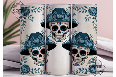 Blue Sugar Skull Floral 20oz Tumbler Sublimation sassyprint 
