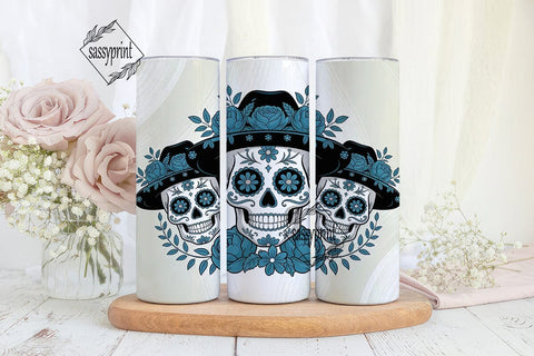 Blue Sugar Skull Floral 20oz Tumbler Sublimation sassyprint 