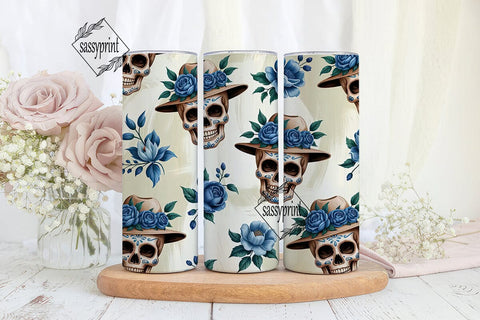 Blue Sugar Skull Floral Tumbler Wrap Sublimation sassyprint 