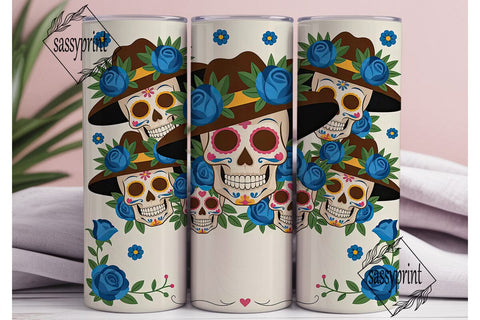 Blue Sugar Skull Floral Tumbler Wrap Sublimation sassyprint 