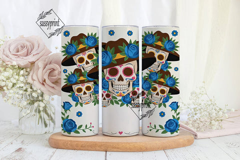 Blue Sugar Skull Floral Tumbler Wrap Sublimation sassyprint 