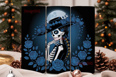 Blue Sugar Skull Girl 20oz Tumbler Wrap Sublimation DesignSVG 