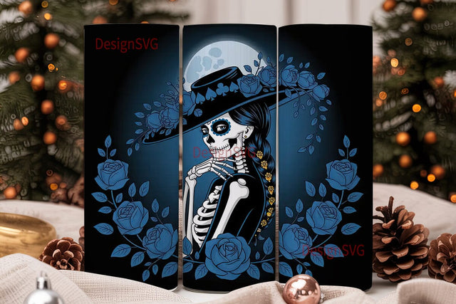 Blue Sugar Skull Girl 20oz Tumbler Wrap Sublimation DesignSVG 