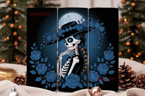 Blue Sugar Skull Girl 20oz Tumbler Wrap Sublimation DesignSVG 