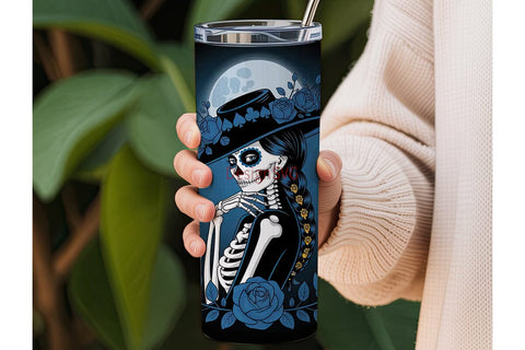 Blue Sugar Skull Girl 20oz Tumbler Wrap Sublimation DesignSVG 