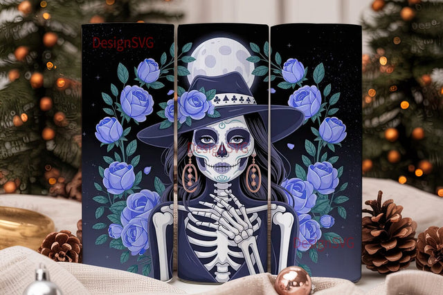 Blue Sugar Skull Girl 20oz Tumbler Wrap Sublimation DesignSVG 