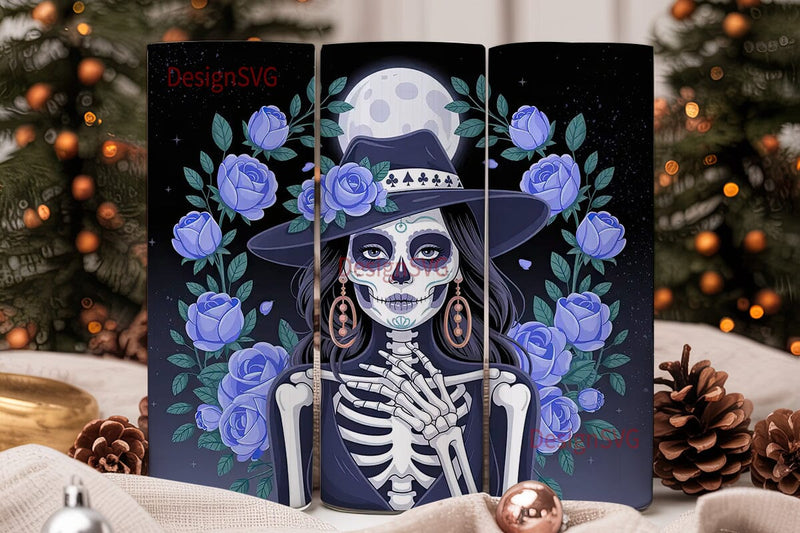 Blue Sugar Skull Girl 20oz Tumbler Wrap Sublimation DesignSVG 