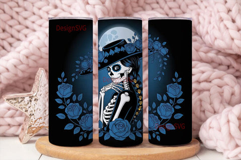 Blue Sugar Skull Girl 20oz Tumbler Wrap Sublimation DesignSVG 