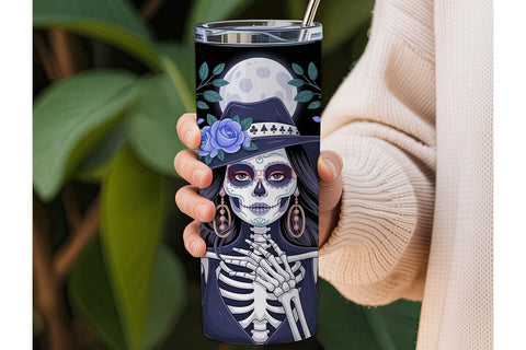 Blue Sugar Skull Girl 20oz Tumbler Wrap Sublimation DesignSVG 