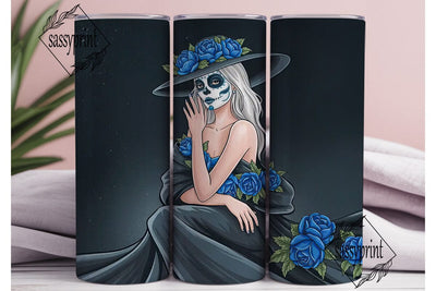 Blue Sugar Skull Girl 20oz Tumbler Wrap Sublimation sassyprint 