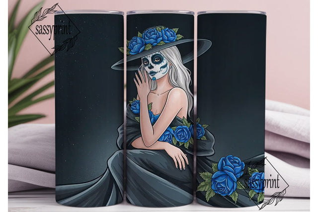 Blue Sugar Skull Girl 20oz Tumbler Wrap Sublimation sassyprint 