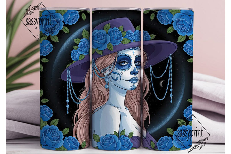 Blue Sugar Skull Girl 20oz Tumbler Wrap Sublimation sassyprint 