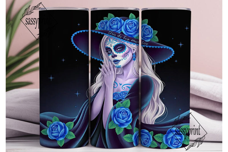 Blue Sugar Skull Girl 20oz Tumbler Wrap Sublimation sassyprint 