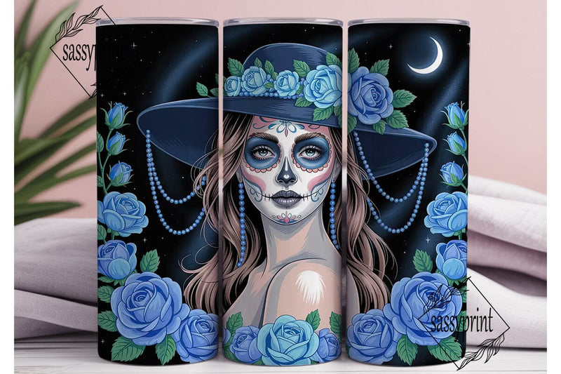 Blue Sugar Skull Girl 20oz Tumbler Wrap Sublimation sassyprint 