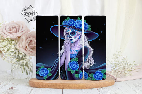 Blue Sugar Skull Girl 20oz Tumbler Wrap Sublimation sassyprint 