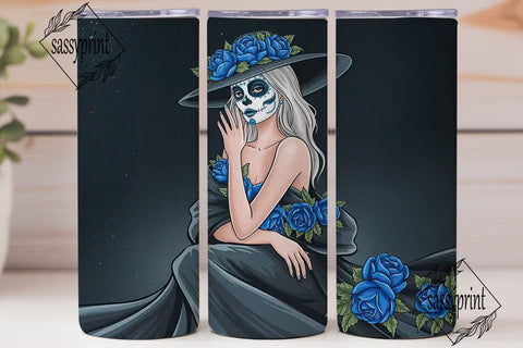 Blue Sugar Skull Girl 20oz Tumbler Wrap Sublimation sassyprint 