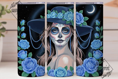 Blue Sugar Skull Girl 20oz Tumbler Wrap Sublimation sassyprint 
