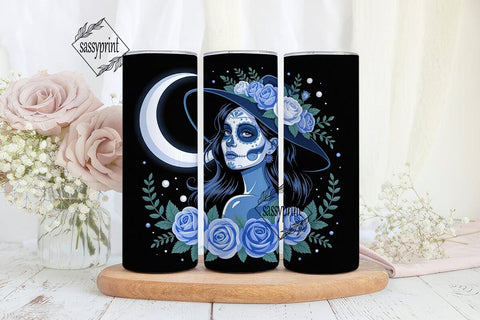 Blue Sugar Skull Witch 20oz Tumbler Wrap Sublimation sassyprint 