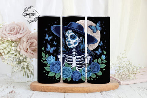 Blue Sugar Skull Witch 20oz Tumbler Wrap Sublimation sassyprint 