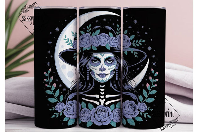 Blue Sugar Skull Witch 20oz Tumbler Wrap Sublimation sassyprint 