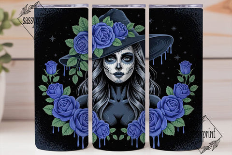 Blue Sugar Skull Witch 20oz Tumbler Wrap Sublimation sassyprint 