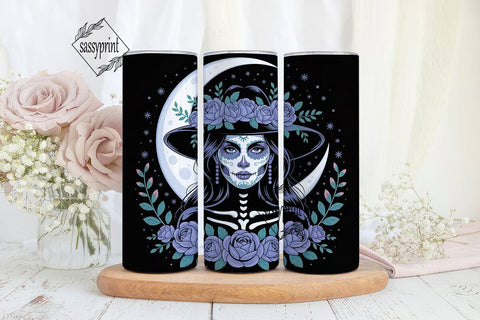 Blue Sugar Skull Witch 20oz Tumbler Wrap Sublimation sassyprint 