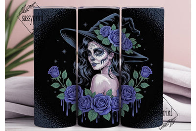 Blue Sugar Skull Witch 20oz Tumbler Wrap Sublimation sassyprint 