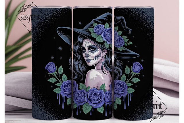 Blue Sugar Skull Witch 20oz Tumbler Wrap Sublimation sassyprint 